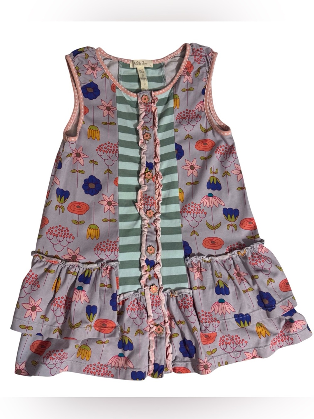Matilda Jane Girls Size 8 Colorful Playtime Ruffle Floral Sun Dress Outdoors